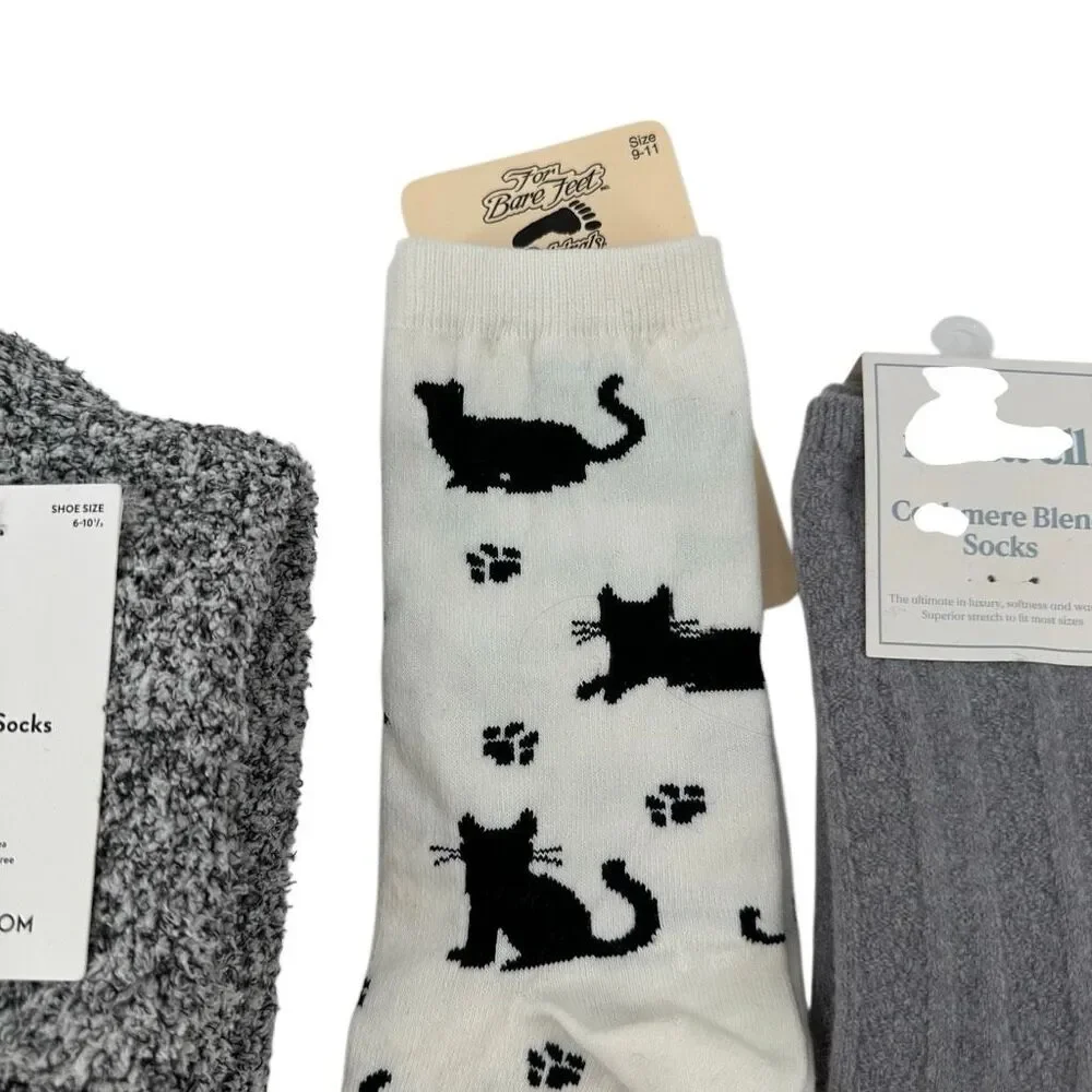 Socks Bundle 3 Pair Lot Soft Cozy Nordstrom Cats Nestwell Merino Wool Cashmere - Picture 4 of 8